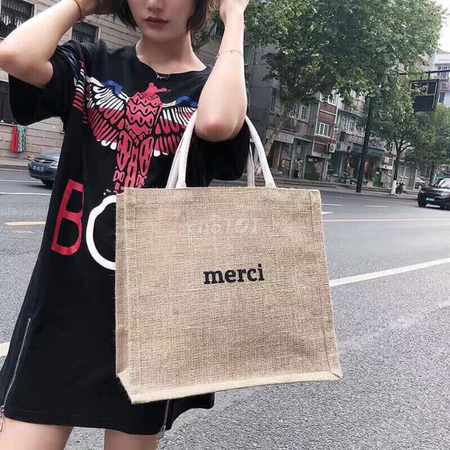 Túi Cói Merci Cỡ To đựng đc giấy A4