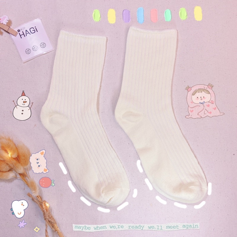 Set 3 Đôi Tất nữ Vintage Sọc Cao Cổ Nhún Phối màu Dễ thương Phong cách Hàn quốc Học sinh Sinh Viên