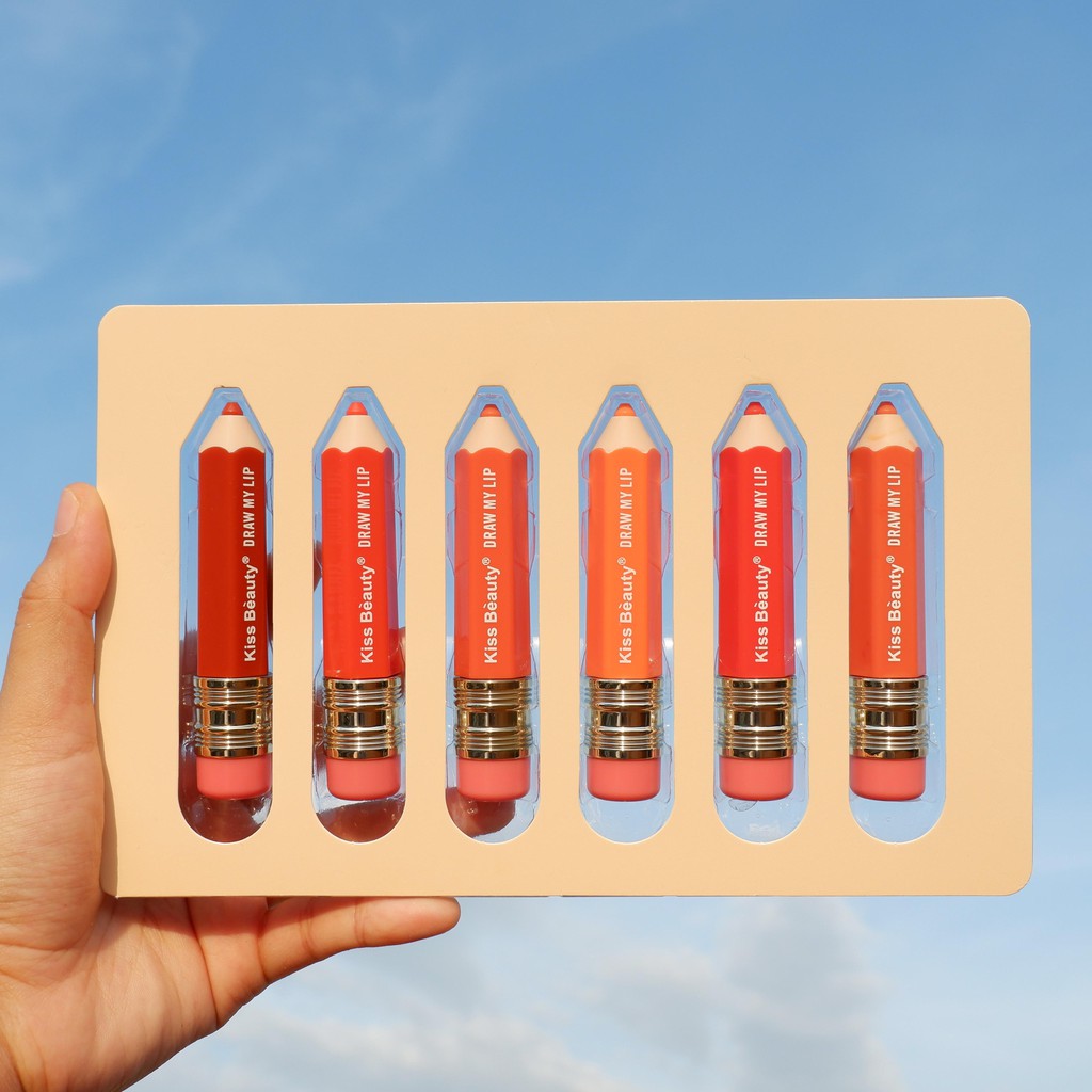 Set 6 son kem bút chì Kiss Beauty draw my lips velvet lipgloss No.70007-03 NPP Shoptido | BigBuy360 - bigbuy360.vn