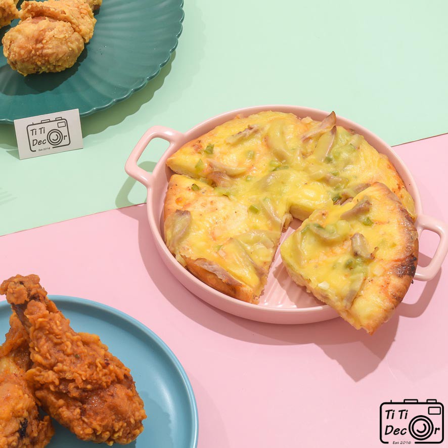 Khay Nordic tròn hai quai đựng thức ăn, đồ nướng, trang trí ẩm thực, nhà hàng - TiTi Decor