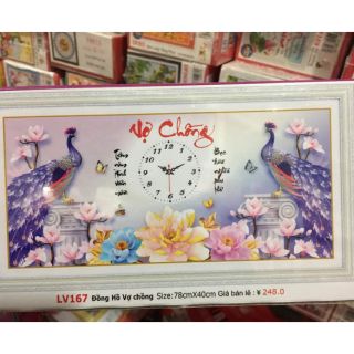 Tranh đính đá Đồng hồ vợ chồng kt 78*40cm(hình thật)
