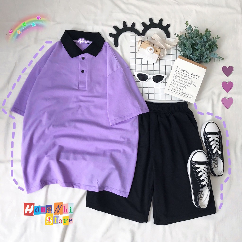 ÁO THUN POLO PHỐI CỔ TAY LỠ MÀU TÍM - ÁO POLO MIX UNISEX PURPLE - MM
