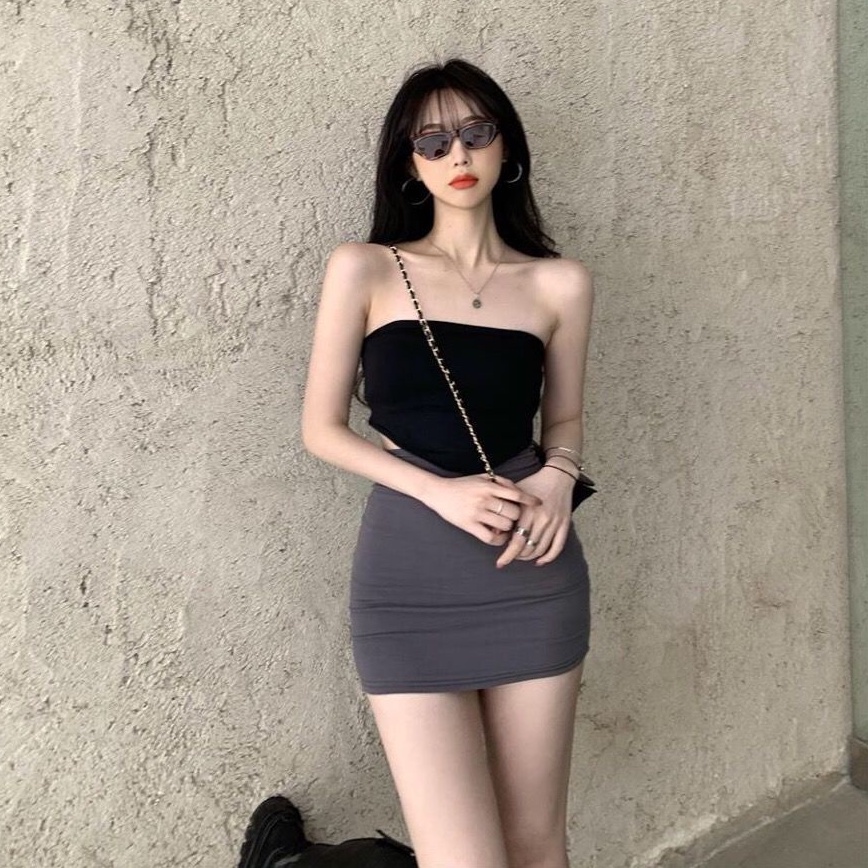 Bộ Áo Camisole Lệch Tà + Chân Váy Mini Lưng Cao Ôm Dáng Gợi Cảm Dành Cho Nữ  S5