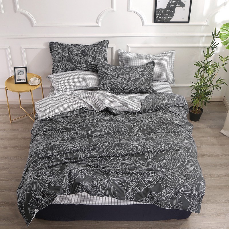 Bộ LÁ CỌ NỀN ĐEN chất liệu cotton poly Hàn Quốc