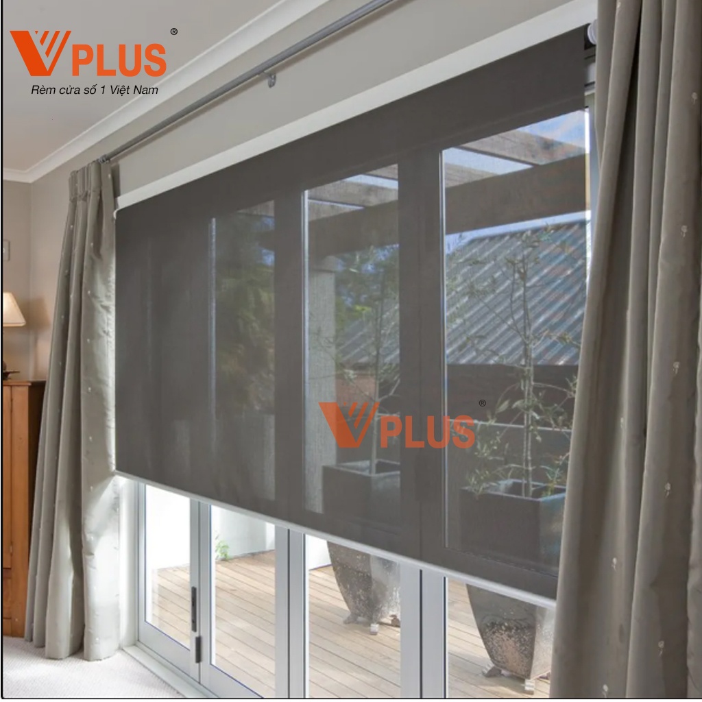 Rèm Cuốn Lưới Cao Cấp Vplus Rèm Cuốn Có Lỗ Thoáng Trang Trí Cửa Sổ Vách Kính Cản Sáng 70-80%