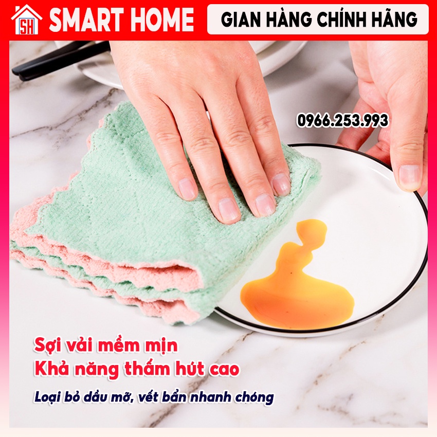 Khăn Bếp Đa Năng 2 Mặt Siêu Thấm, Vải Nhung San Hô Mềm Mại, Không Làm Xước Bề Mặt Tiếp Xúc