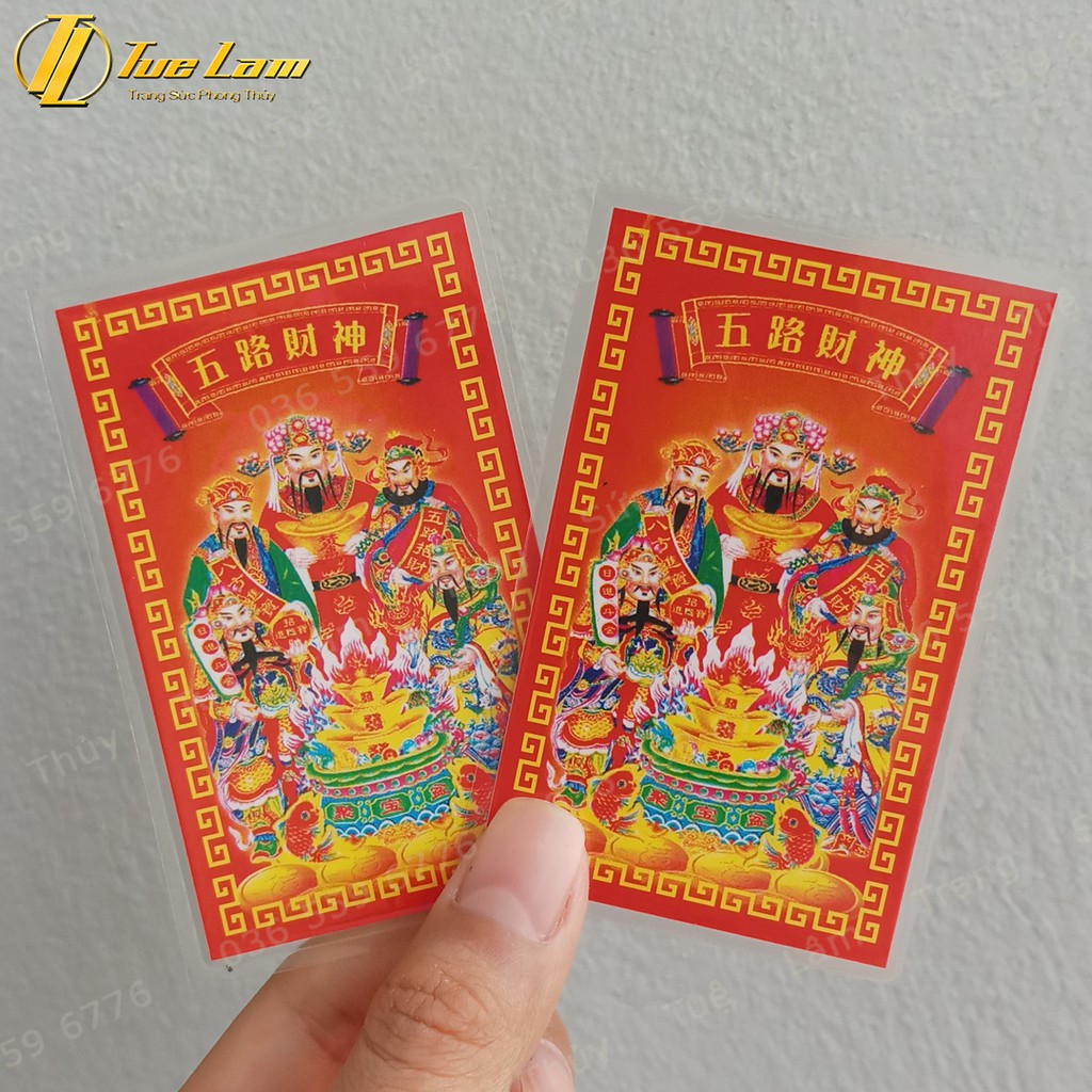 Ngũ Lộ Thần Tài phù bản ép plastic màu đỏ siêu bền, mỏng - để ốp điện thoại, ví tiền - Khai cung Tài, Mở cung Lộc