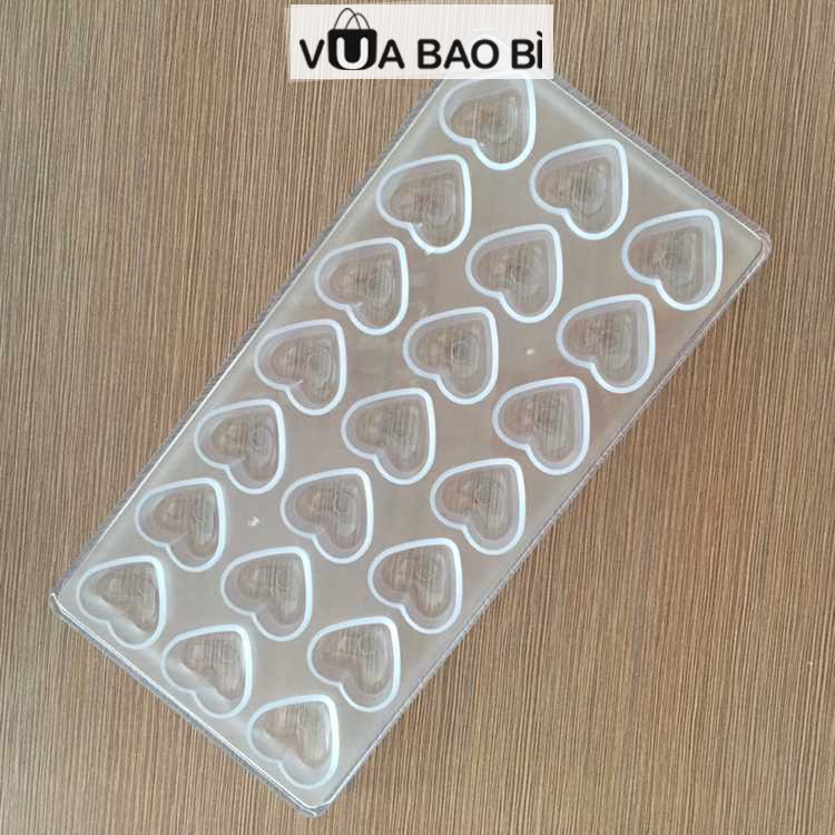 Khuôn socola trái tim 21 viên-Vua Bao Bì, khuôn nhựa cứng làm socola bon bon