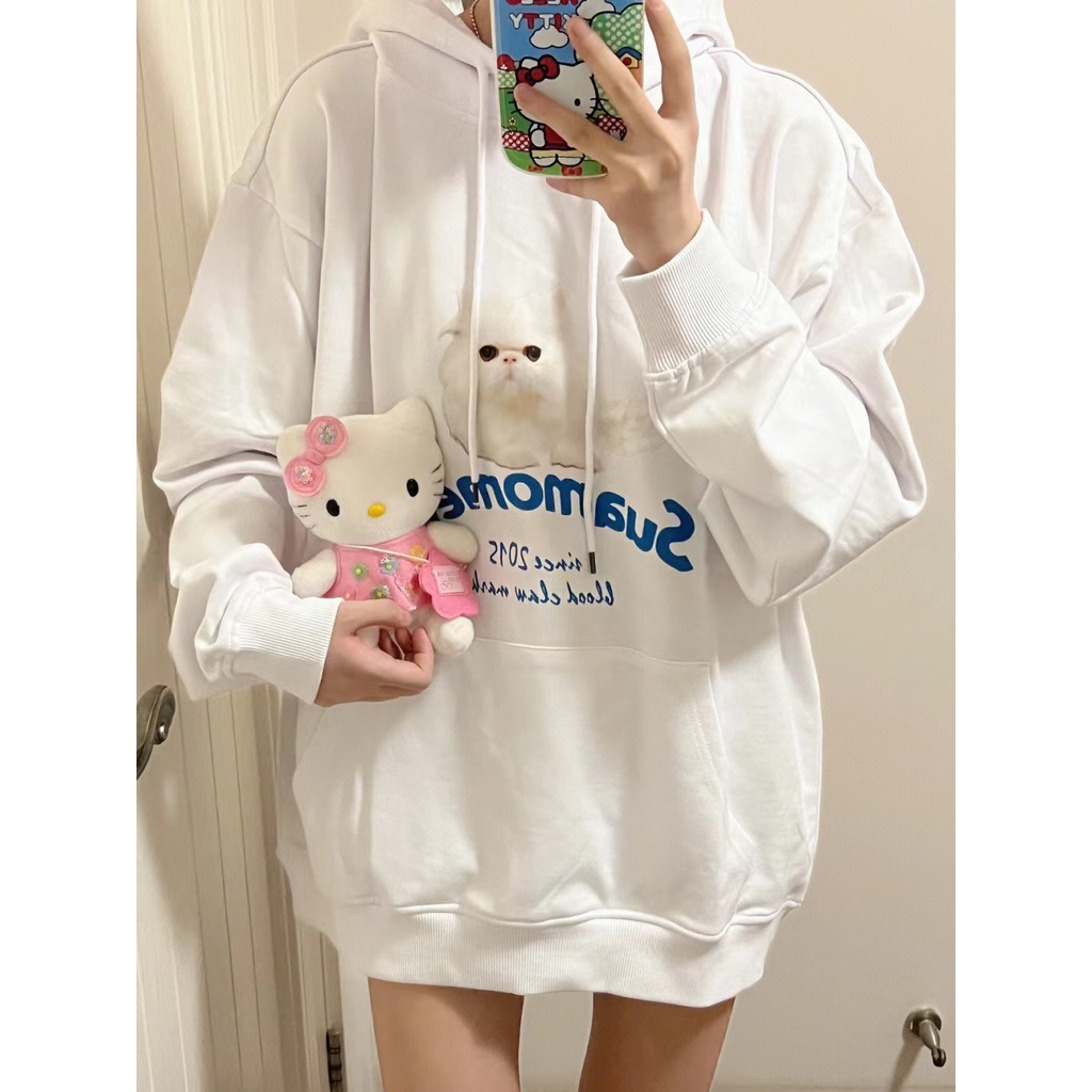 NRVP Áo hoodie tay dài oversize in họa tiết phong cách Hàn Quốc kiểu cho nữ