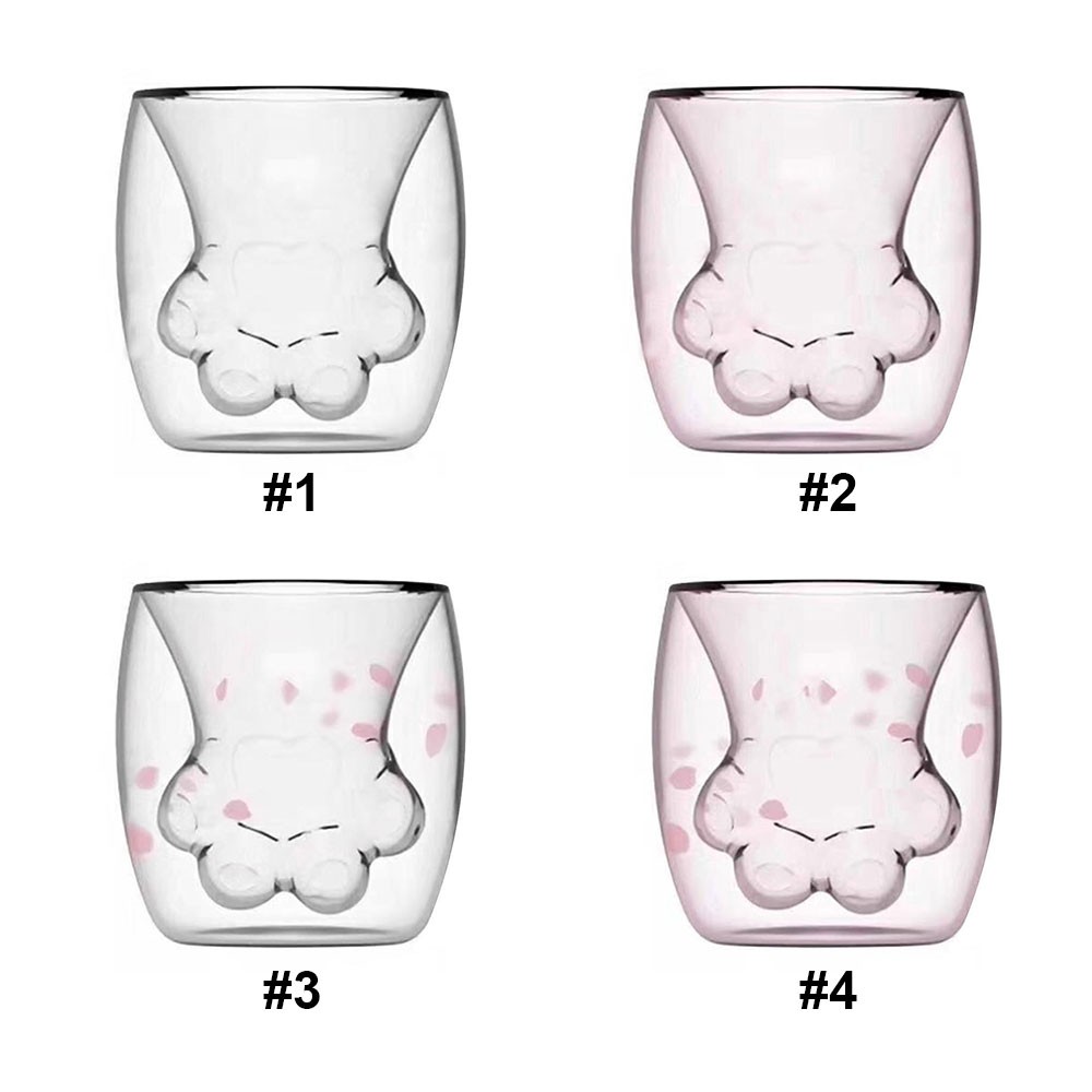 Ly uống nước hai lớp bằng thủy tinh hình chân mèo ngộ nghĩnh Cat's Claw Ly nước dễ thương cho bạn gái | BigBuy360 - bigbuy360.vn