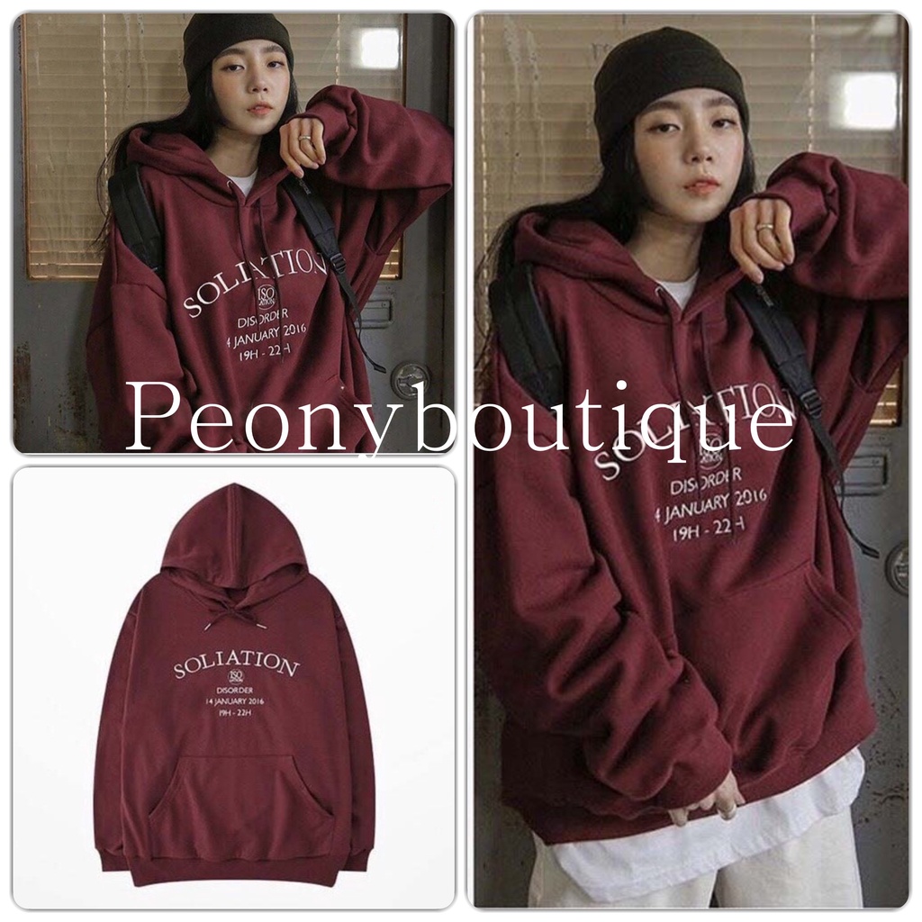 Áo Hoodie Soliation Đỏ PEONYB Nữ [FREESHIP] Sweater form rộng tay bồng, nỉ bông phong cách vintage cá tính Ulzzang | BigBuy360 - bigbuy360.vn