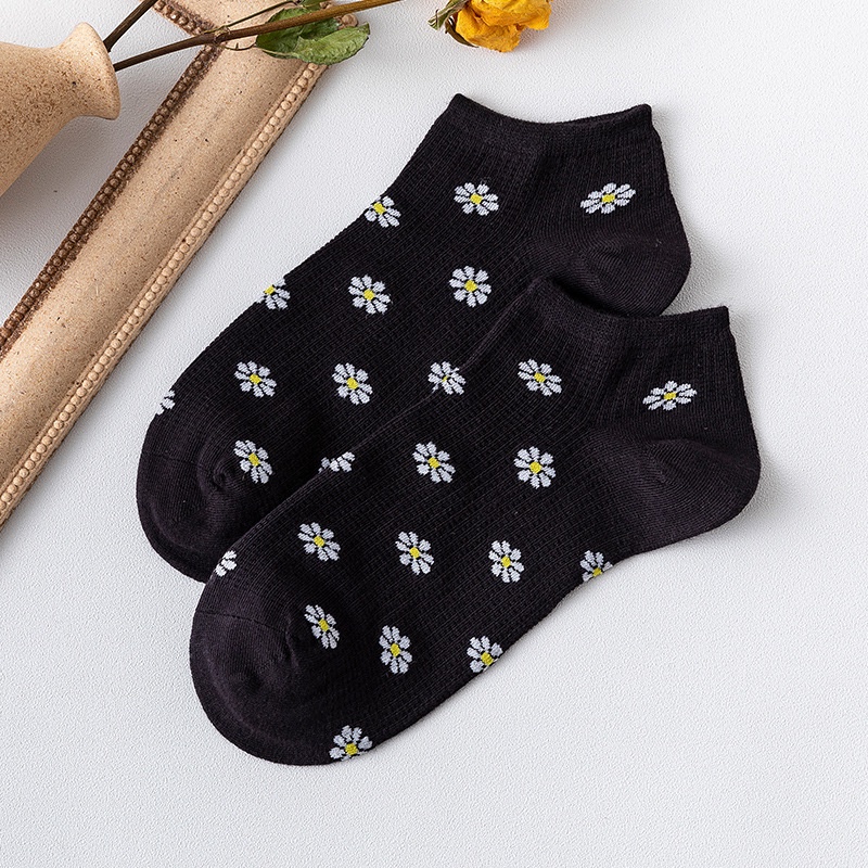 Vớ cotton cổ thấp họa tiết hoa cúc thời trang mùa thu mới dành cho nữ
