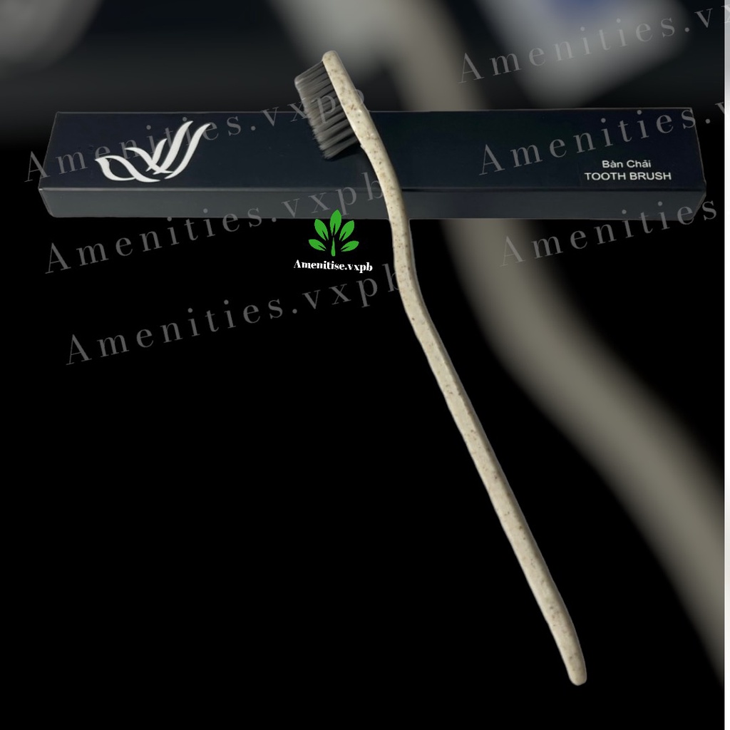 100 bàn chải lúa mạch cán thẳng cước than hoạt tính mẫu 01 bao bì hộp giấy(mẫu cánh chím) cho khách sạn...nhận in logo