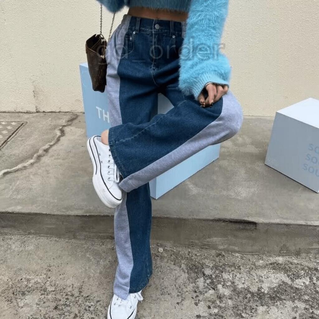 Q7|Quần jeans bò nữ lưng thun thể thao ống rộng cạp cao hàn quốc basic dễ mặc đi học, đi chơi gd_order