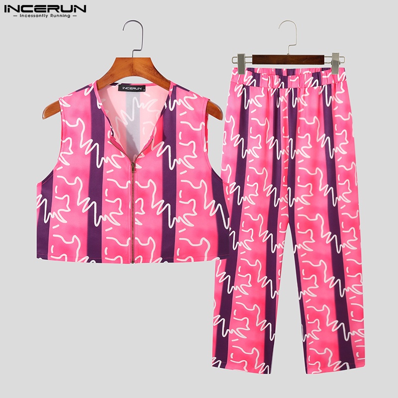 Set áo sát nách và quần dài INCERUN in họa tiết dành cho nam