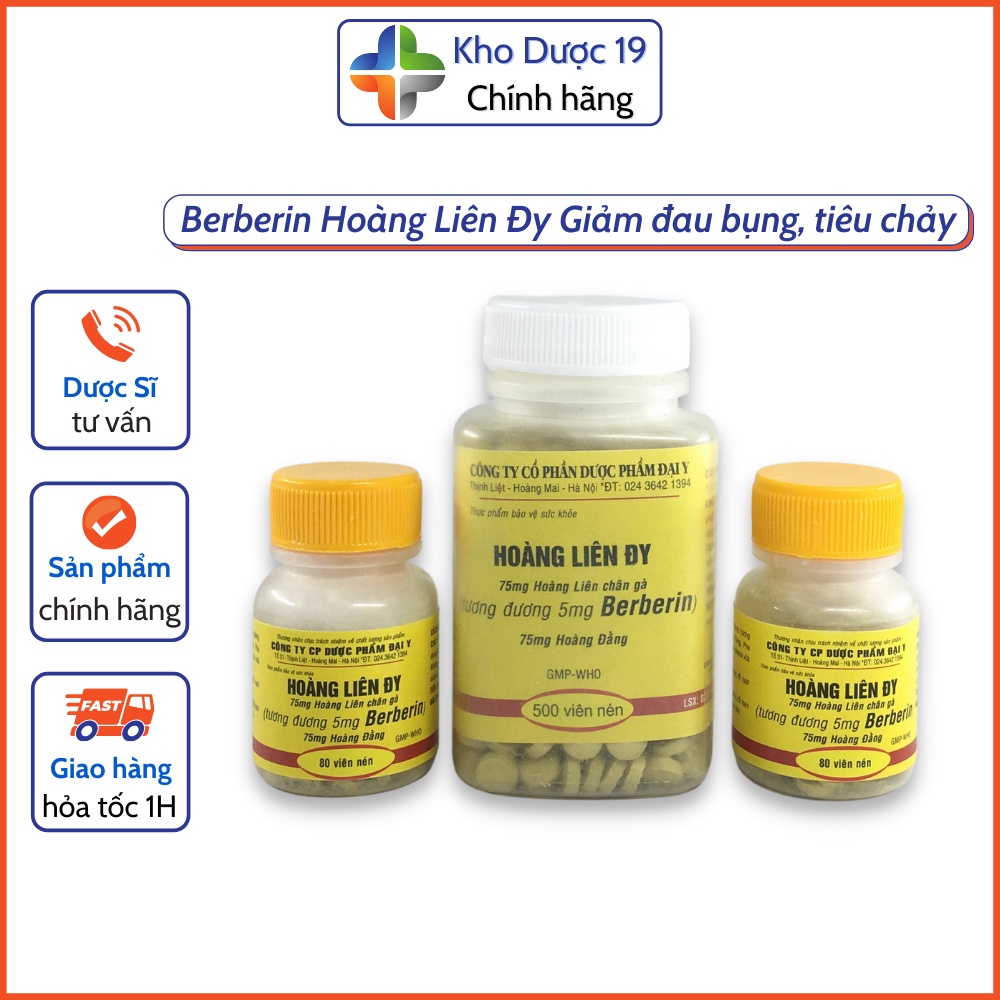 Berberin Lọ 500 Viên Hoàng Liên ĐY Giảm triệu chứng rối loạn tiêu hoá, đau bụng, tiêu chảy