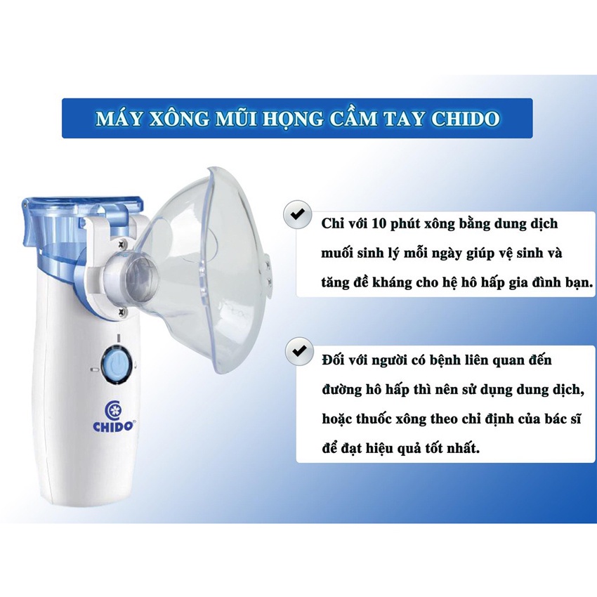 Máy xông mũi họng điện dung cầm tay CHIDO công nghệ Nhật Bản, Hàng chính hãng, Bảo hành 24 tháng