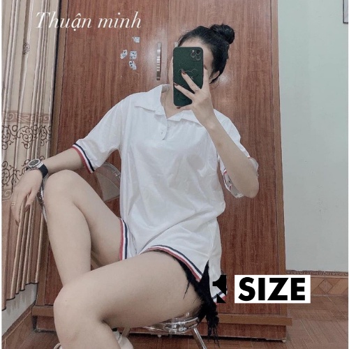 Áo thun nữ polo sọc tay form rộng tay lỡ unisex mặc đôi mặc nhóm 1sizeshop