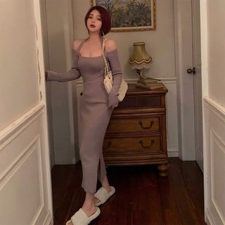 váy body len hở vai dáng dài