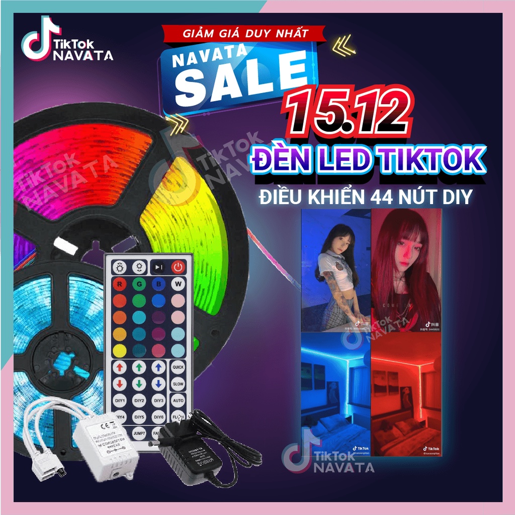 Đèn Led TikTok 5m Mix màu DIY Điều khiển 44 nút RGB Đèn trang trí phòng ngủ quay TikTok