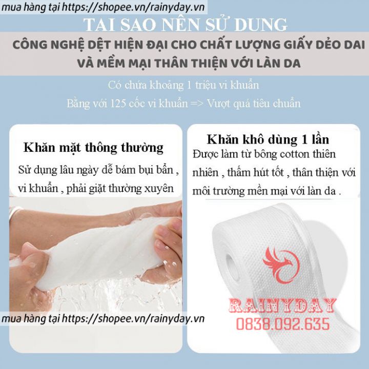 Khăn lau mặt khô Animerry dùng 1 lần, khăn tẩy trang lau khô ướt đa năng giấy cuộn cotton