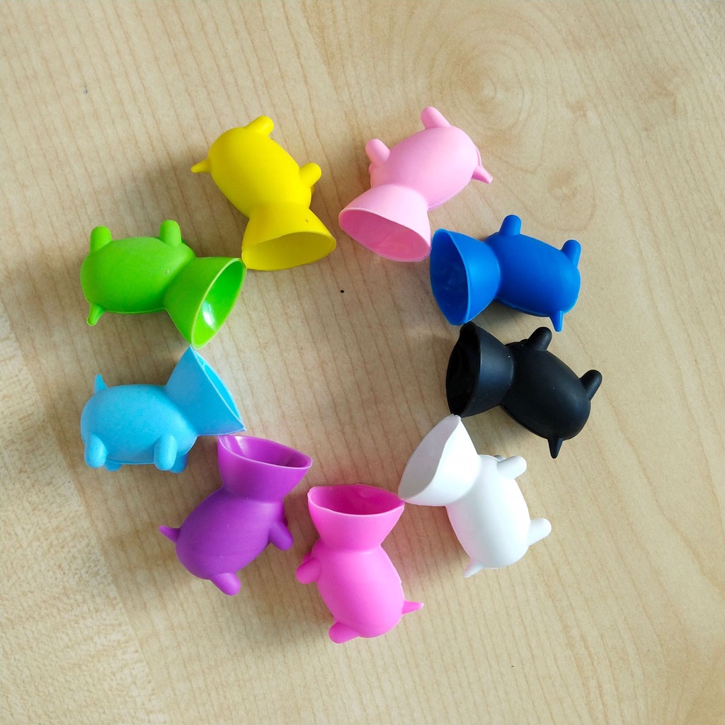 Set 3 Giá Đỡ Điện Thoại Bằng Silicon Hình Chú Heo Đáng Yêu