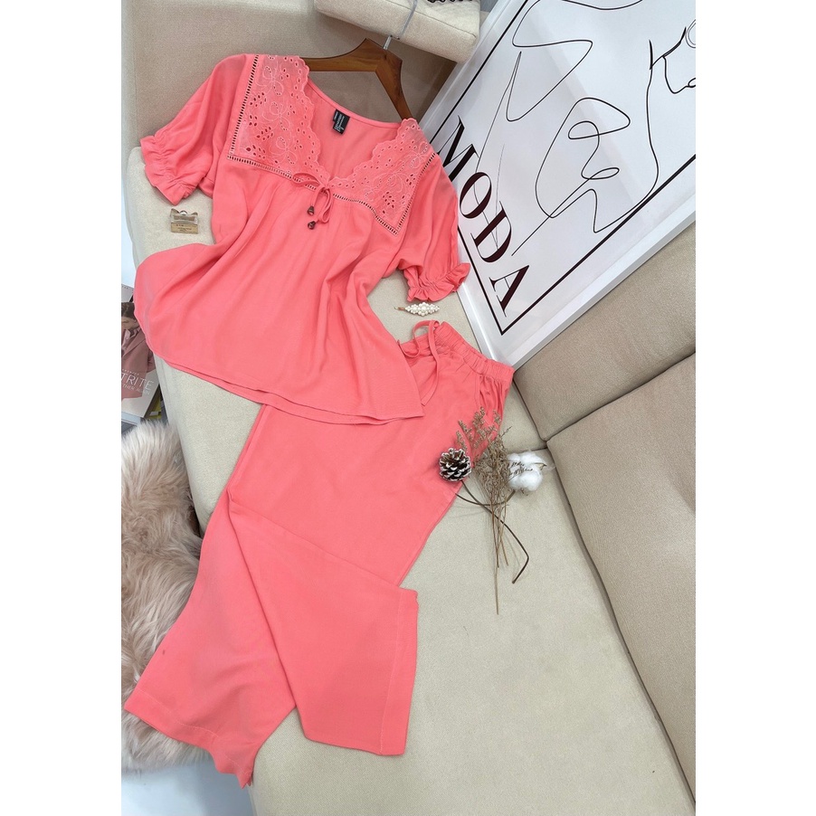 Đồ bộ tole lửng F21 cổ tim phối ren kate