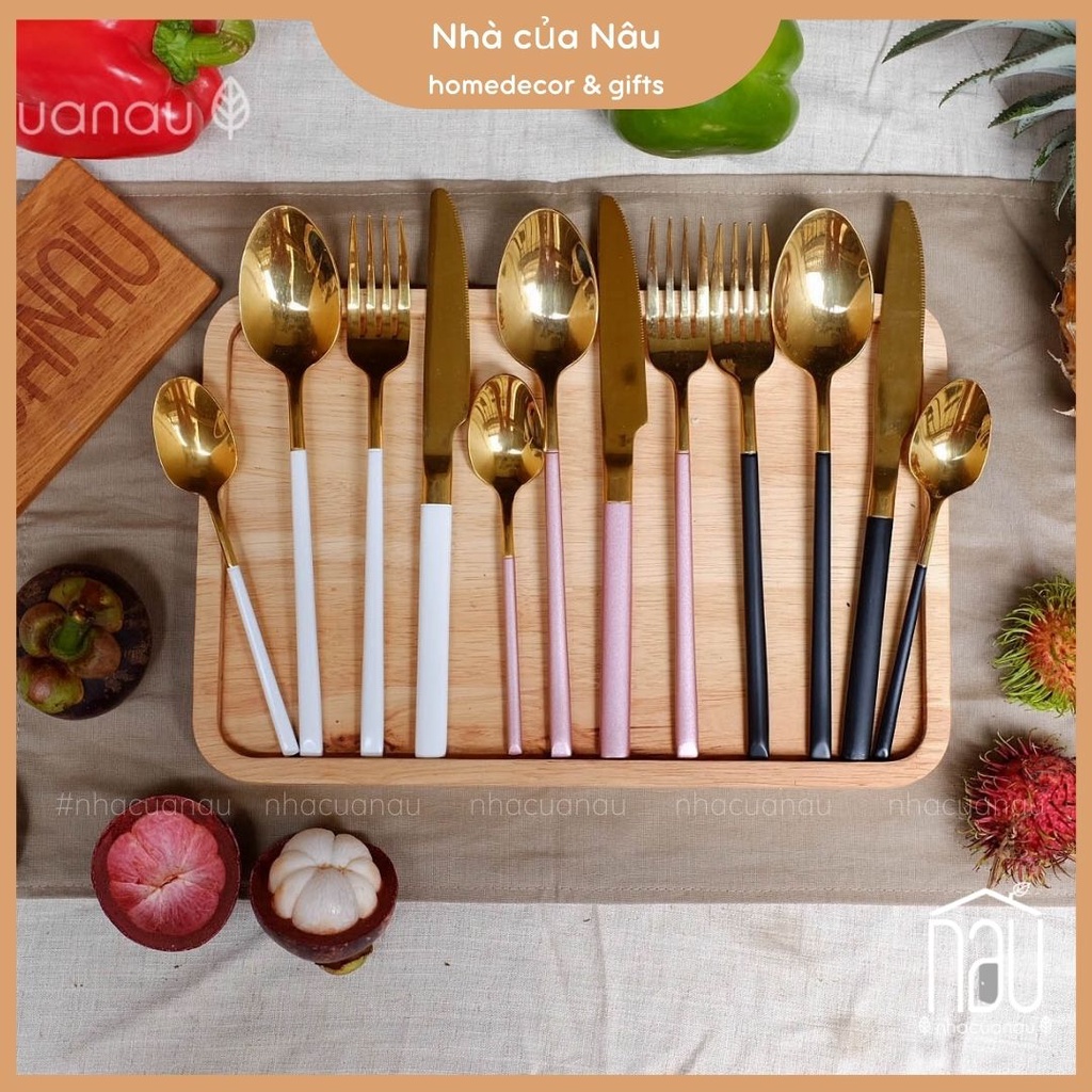 Bộ Thìa Dĩa inox 304 không gỉ bộ đồ ăn phong cách Âu dao nĩa ăn Steak