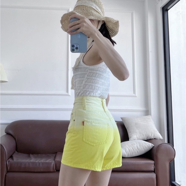 Quần short kaki lưng cao 2 nút wash phối 2 màu xin xắn có Bigsize