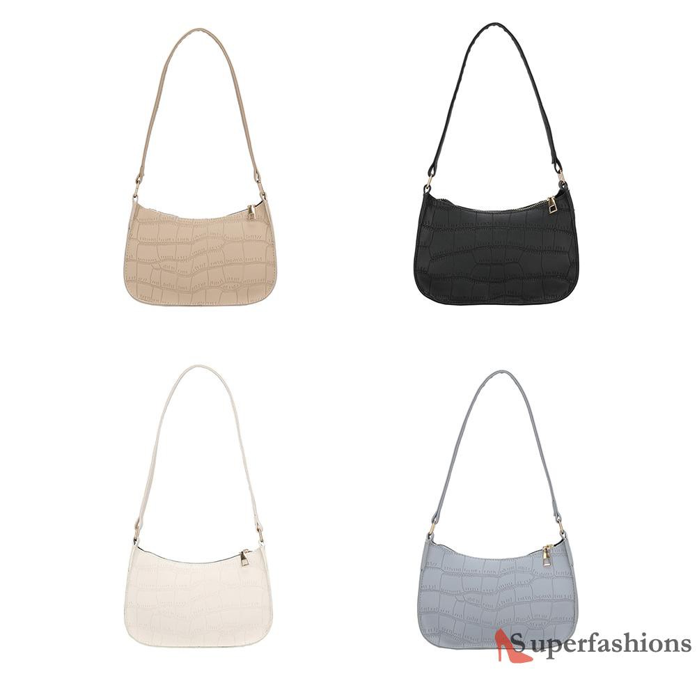 【Hot Sale】Fashion Women Alligator Pattern Pure Color Shoulder Underarm Bag PU Handbag