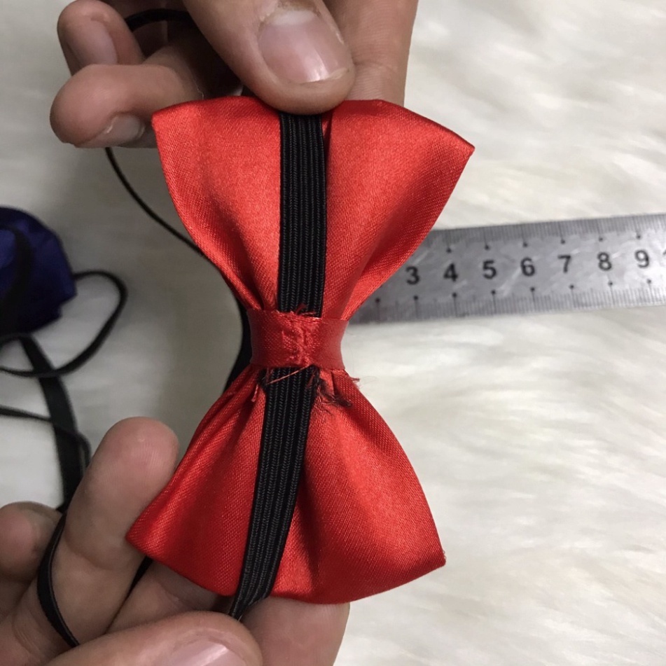 Nơ đeo cổ nhỏ và to TINY KING, nơ chú rể cho bé và người lớn vải phi bóng và vải silk 1 lớp 2 lớp dây thun, móc cài X06