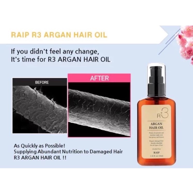 Dầu Dưỡng Giúp Hồi Phục Tóc Hư Tổn Raip R3 Argan Hair Oil
