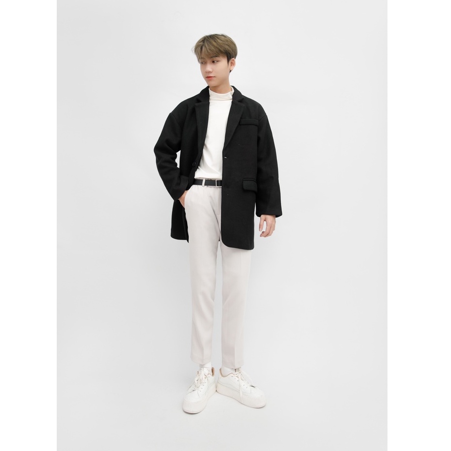 Áo Khoác Măng Tô Dạ Trơn 3 Túi Cao Cấp Nam Dáng Dài MANDO 2 Màu Đen Be 2 Lớp Form Rộng Basic Unisex Hàn Quốc KDN017