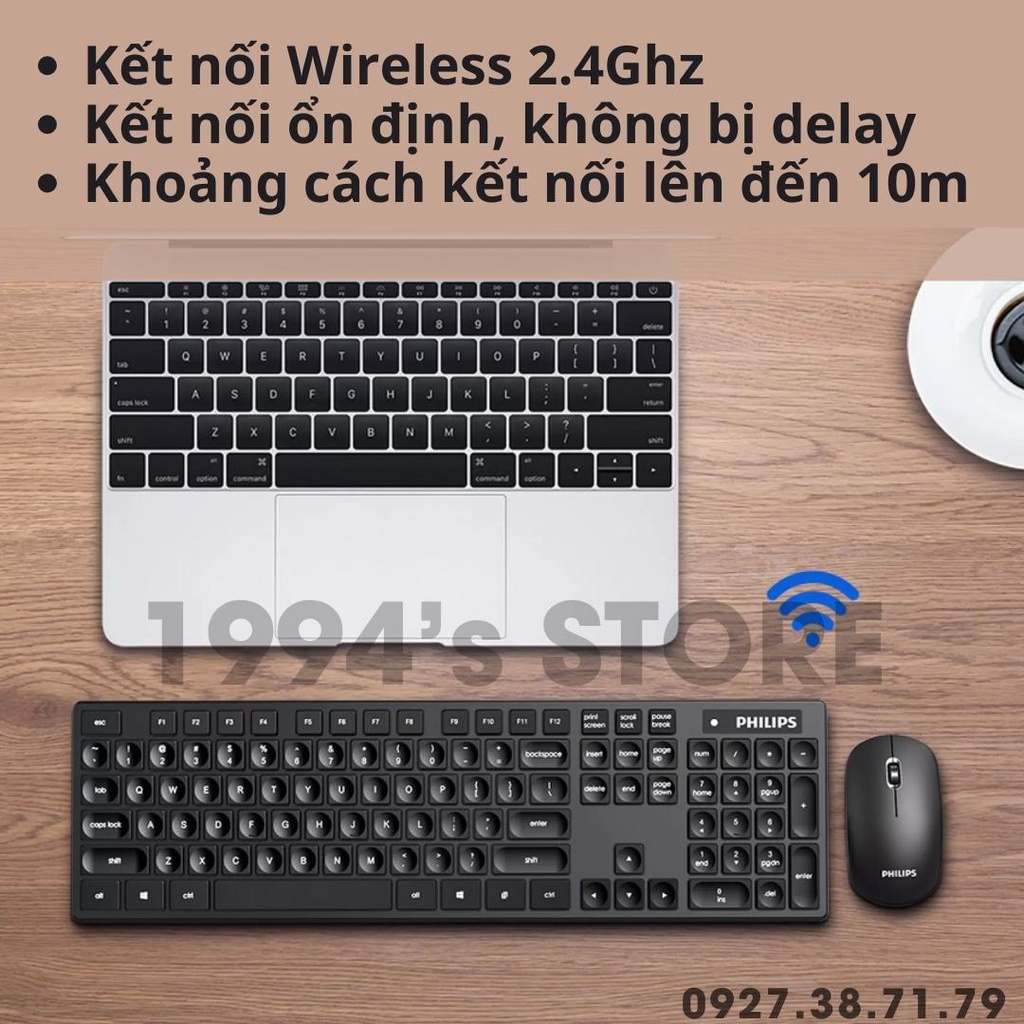 Combo bàn phím và chuột không dây PHILIPS SPT6315 không phát âm thanh khi gõ chống thấm nước - Dùng PC, Laptop, Tivi