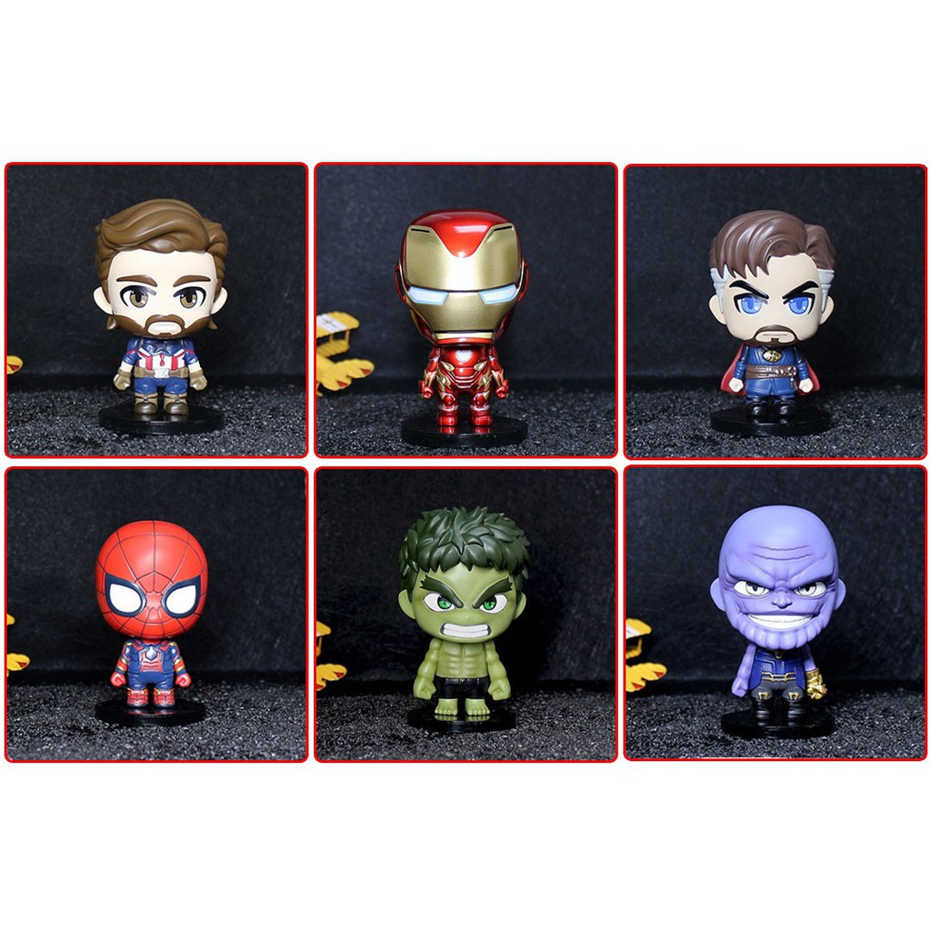 ĐỒ CHƠI  Bộ Mô Hình Mini Để Bàn đồ chơi siêu anh hùng Marvel Avenger Chibi siêu đẹp 6 nhân vật - Bộ 6 SAH mini