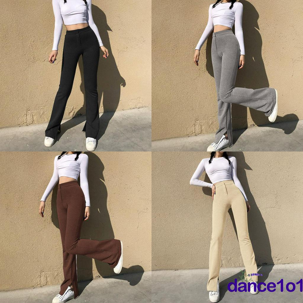Quần dài nữ xẻ ống màu trơn thời trang phong cách Hàn Quốc