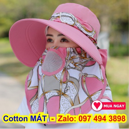 Nón che nắng nón chống nắng vải cotton cực đẹp và mát vành nón rộng mát có khẩu trang 2 lớp bảo vệ sức khỏe