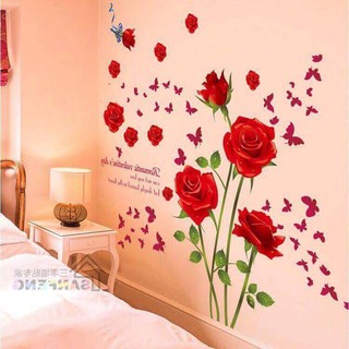 decal dán tường hoa hồng đỏ