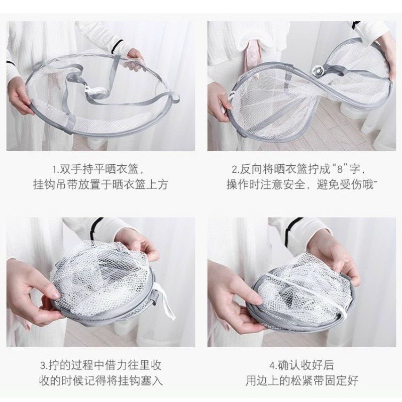 Giỏ Treo Phơi Đồ 2 Tầng Bằng Vải Lưới Có Thể Gấp Gọn, Phơi Đồ Lót, Vớ, Gấu Bông Chống Gió Bay Tiện Lợi