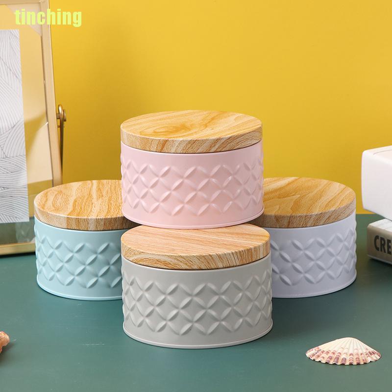 Hộp Đựng Kẹo / Nến Hình Tròn Bằng Sắt Có Nắp Gỗ Diy
