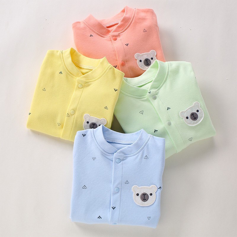 Body cho bé TEDDY, bodysuit dài tay liền thân cotton xuất Hàn cho bé trai và bé gái sơ sinh từ 0-3 tháng