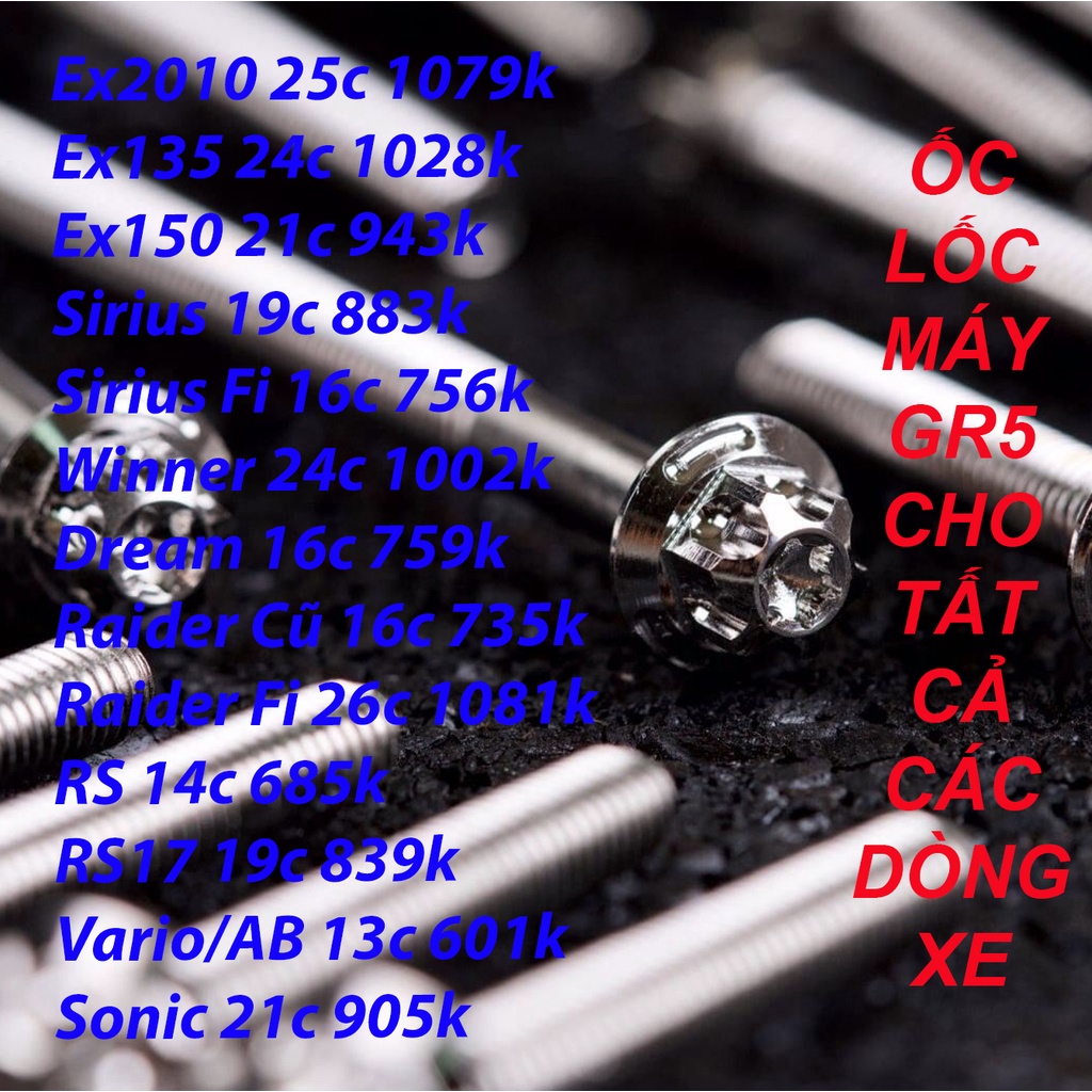 Ốc Lốc Máy GR5 nhiều màu cho xe Ex2010 Ex135 Ex150 Sirius Sirius Fi Winner Dream, nhiều màu lựa chọn