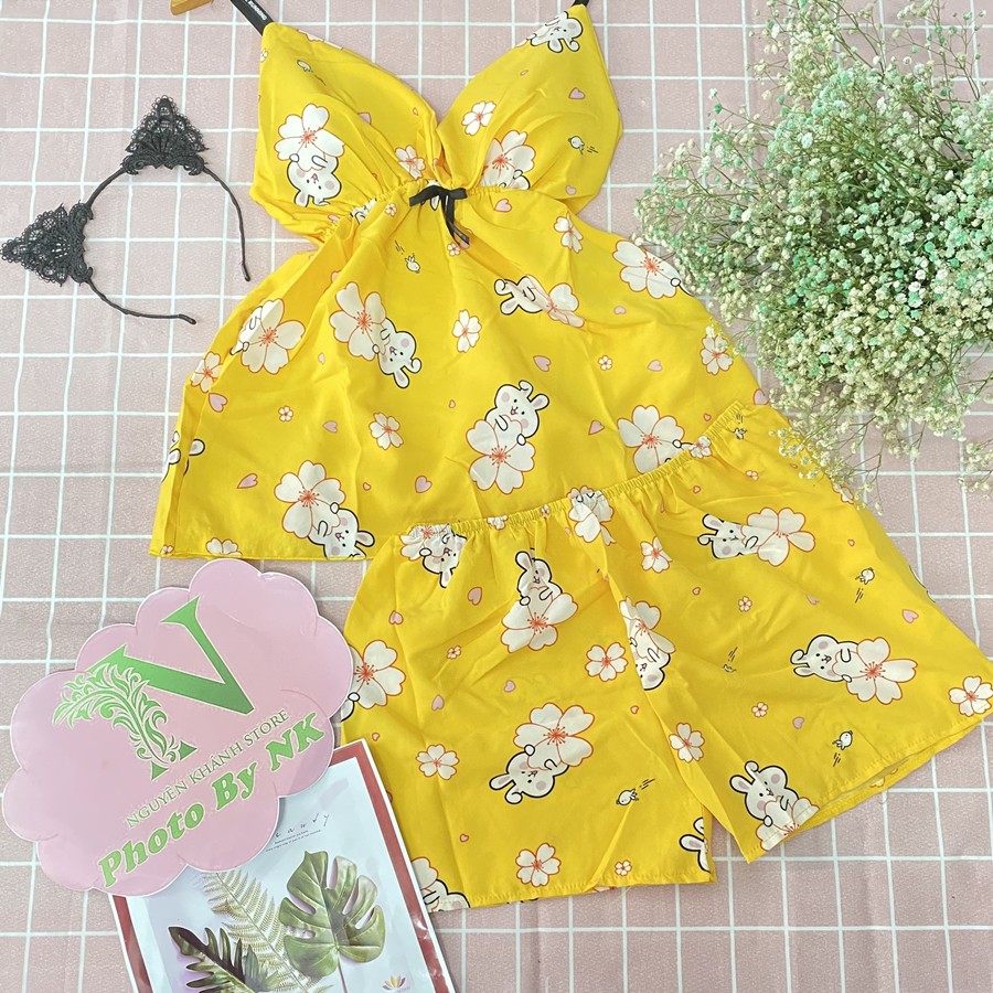 Đồ ngủ sexy có mút ngực thỏ xinh xắn freesize dưới 56kg, chất liệu lụa hàn mềm mại gợi cảm