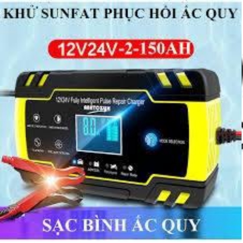 Sạc bình ắc quy 12V-24V/8A 4ah-150ah có chức năng khử sunfat phục hồi bình cũ chống ngược cực sạc ắc quy ô tô xe máy