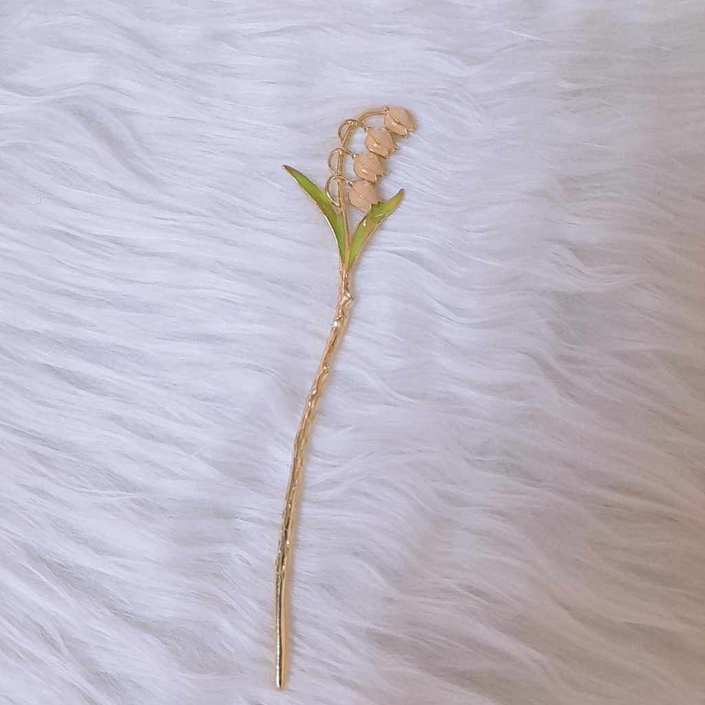 Trâm cài tóc cành hoa 4 bông linh lan, cài tóc hoa lan chuông phong cách cổ trang