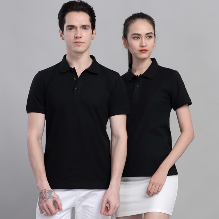 Áo phông Trơn Nam Nữ - Áo thun POLO màu ĐEN ngắn tay có cổ, Vải LACOSTE Cá sấu 4 chiều CAO CẤP, IN ẤN theo yêu cầu