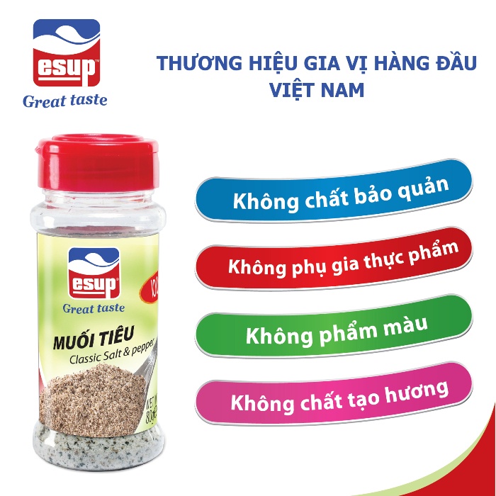 3 Lọ muối tiêu Esup Dak Lak 80g, tiêu đen cay nồng, chất lượng Quốc tế