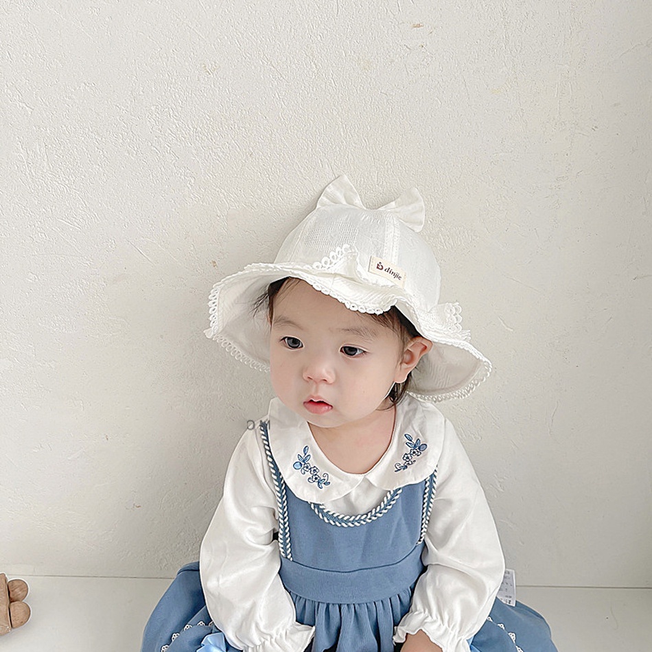 Nón vành trắng nơ công chúa xinh cho bé 3-12thang