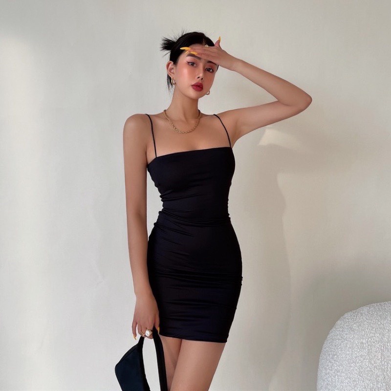 Váy Đầm Body Sexy Đầm Dáng Ôm 2 Dây Hở Lưng Dự Tiệc Màu Đen Chất Len Tăm  Gợi Cảm Giá Rẻ - Mati House