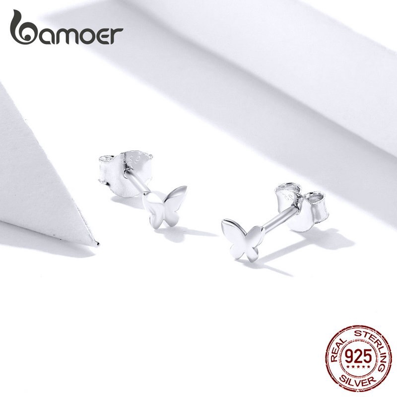 Bamoer Khuyên Tai Xỏ Lỗ Bằng Bạc 925 Hình Bướm Đơn Giản Chống Dị Ứng SCE775 Thời Trang Cho Nữ